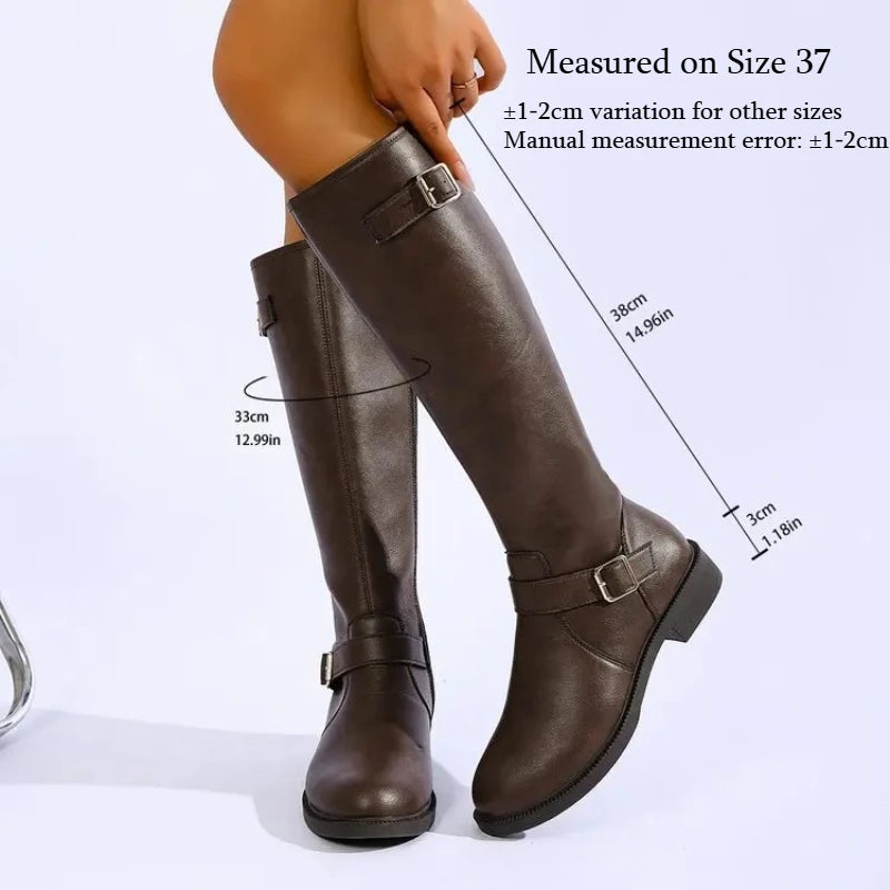 Botas altas de tacón bajo con hebilla AmeliaGlow - medidas