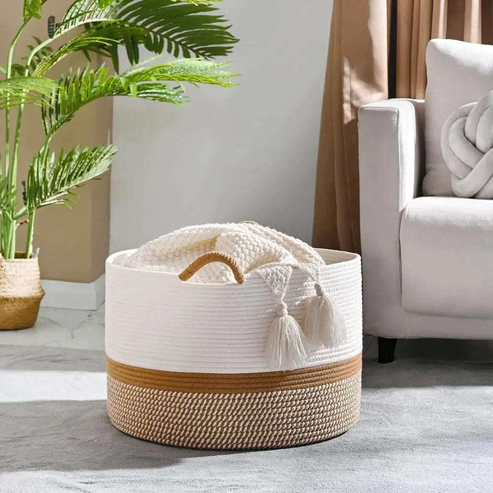 Cesta tejida grande para mantas