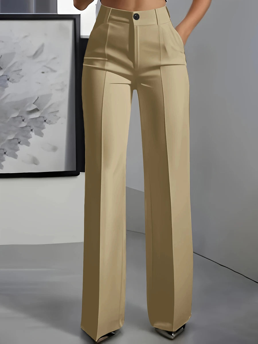 Pantalón de vestir de pierna ancha con pinzas camel AmeliaGlow