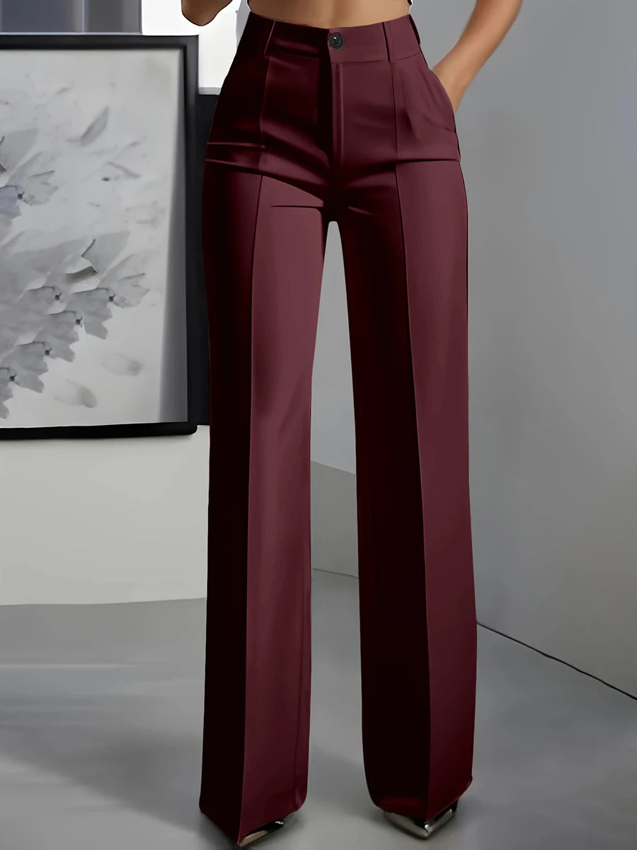Pantalón de vestir de pierna ancha con pinzas burdeos AmeliaGlow