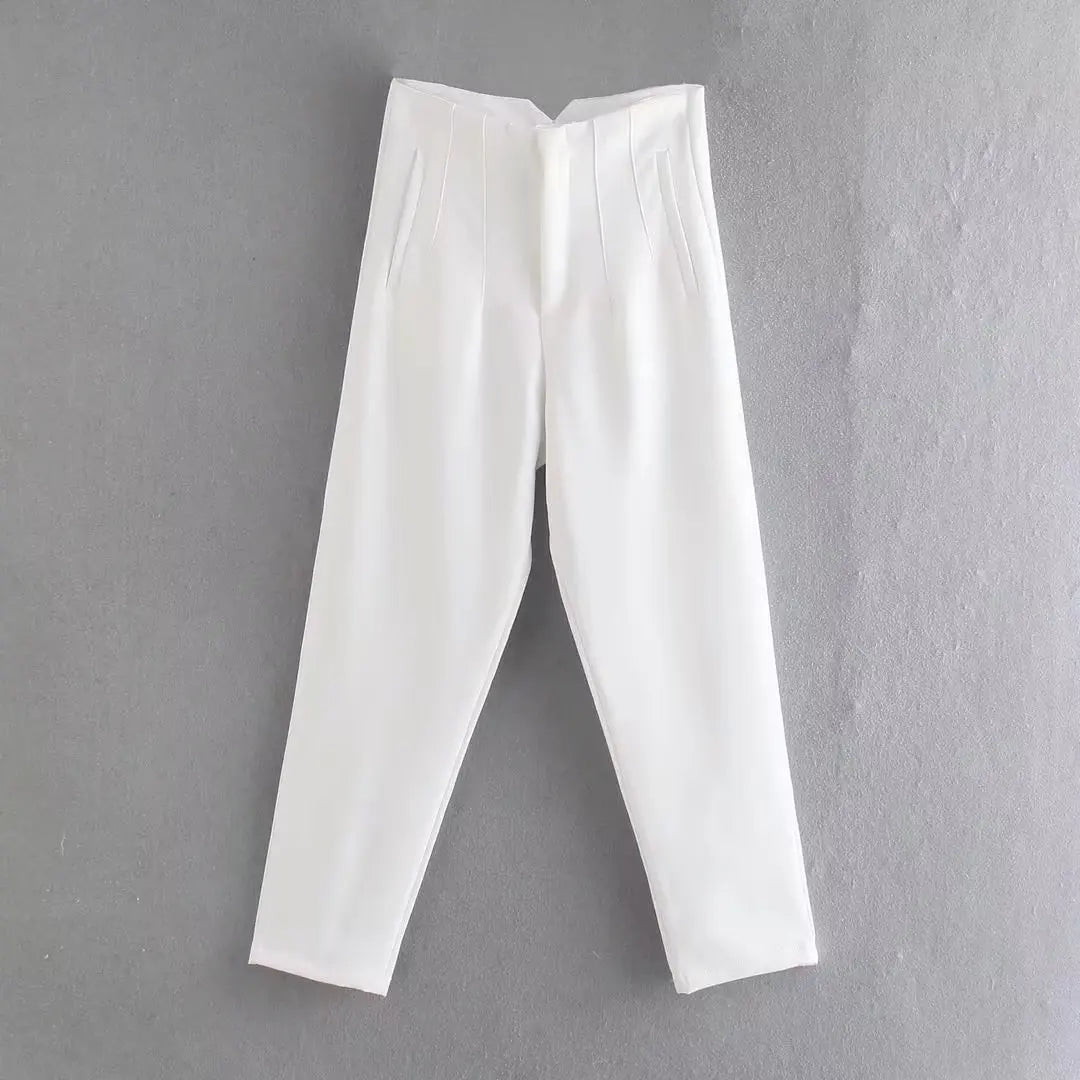 Pantalón recto de cintura alta blanco AmeliaGlow
