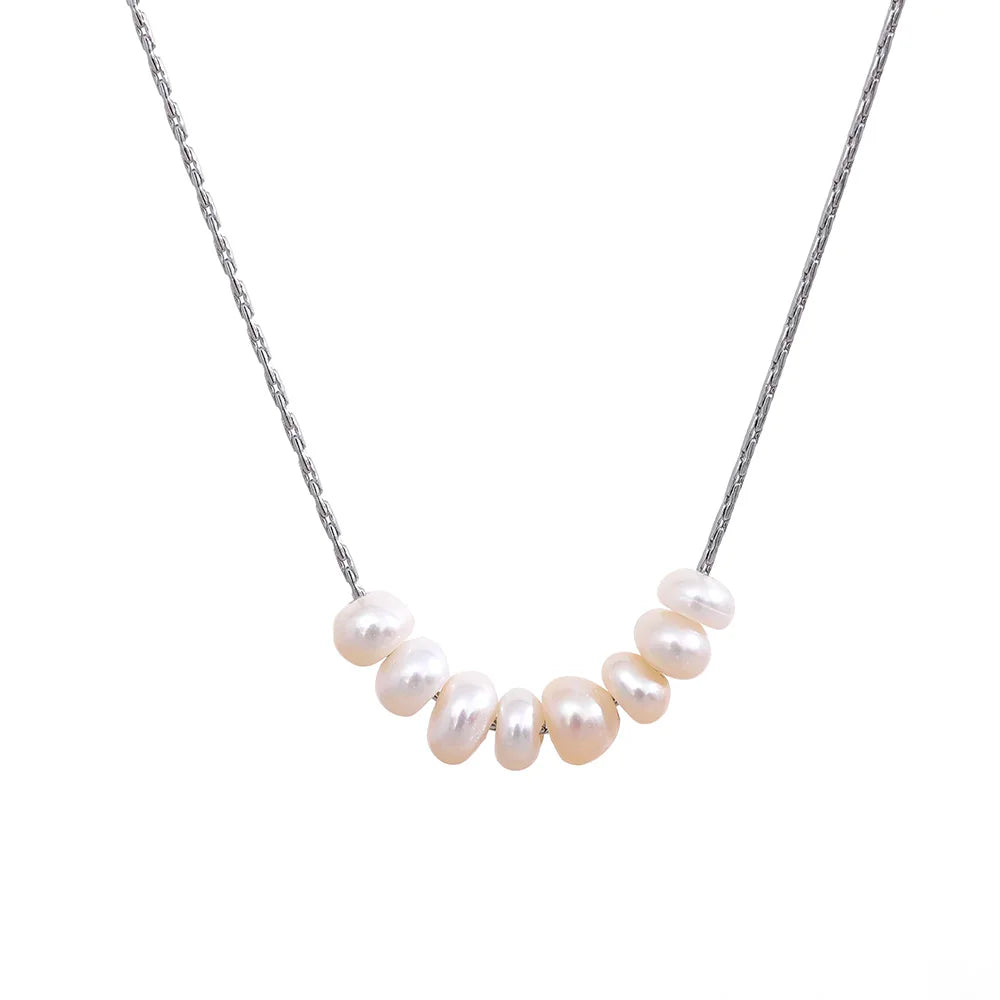 Collar de perlas naturales minimalista plateado AmeliaGlow