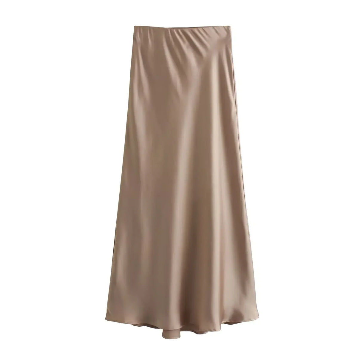 Falda midi satinada caqui AmeliaGlow