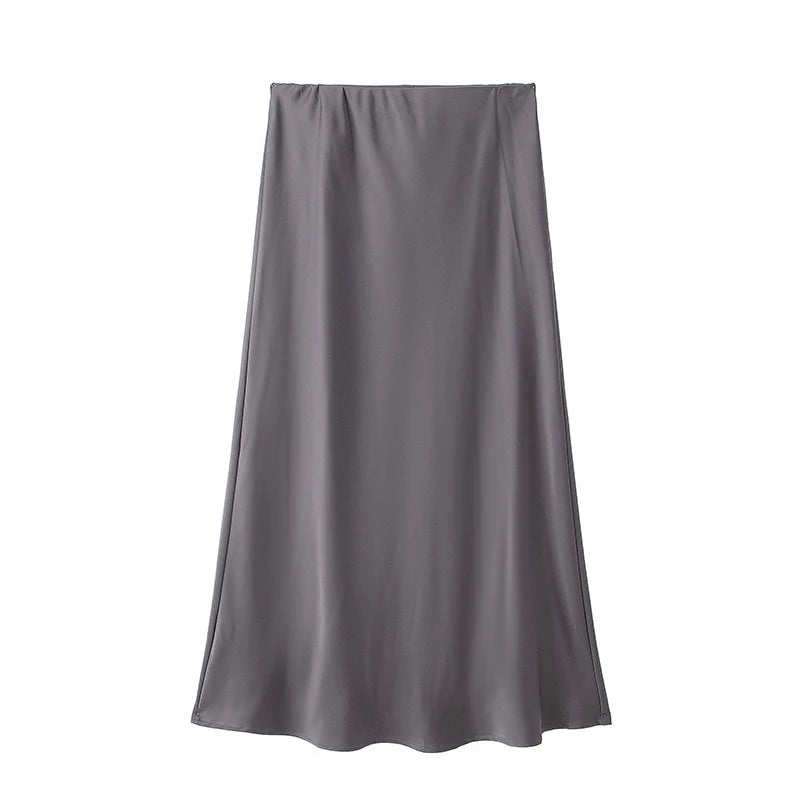 Falda midi satinada gris AmeliaGlow