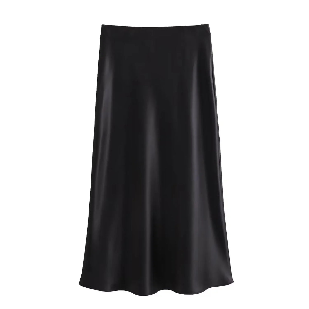 Falda midi satinada negra AmeliaGlow