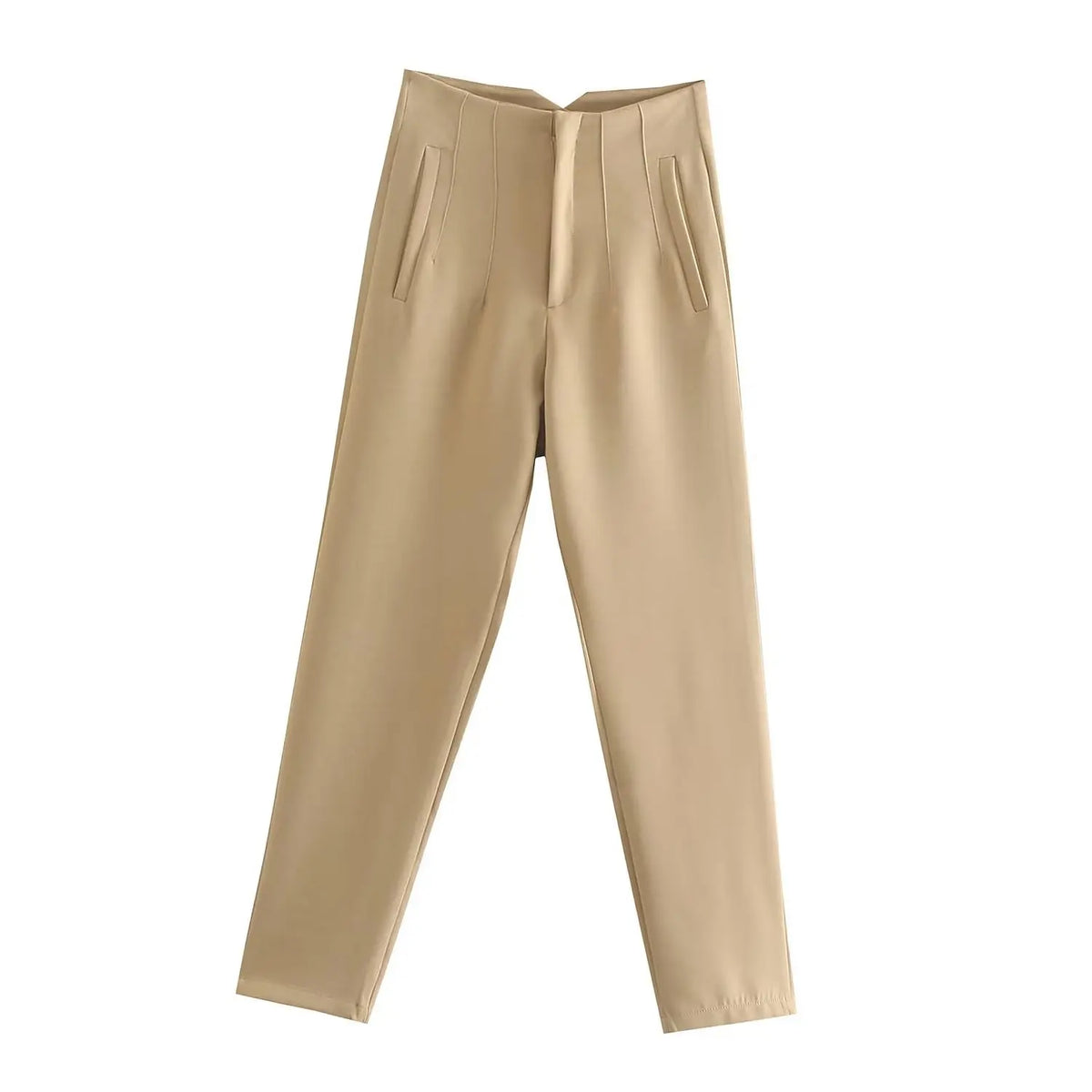 Pantalón recto de cintura alta camel AmeliaGlow