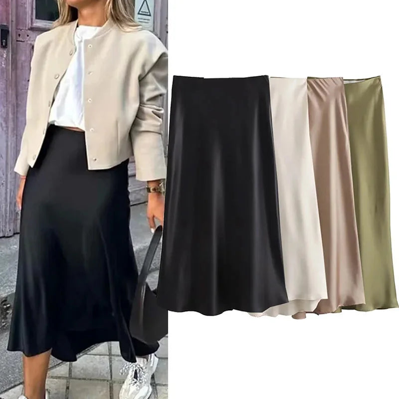 Falda midi satinada de cintura alta AmeliaGlow - imagen 1