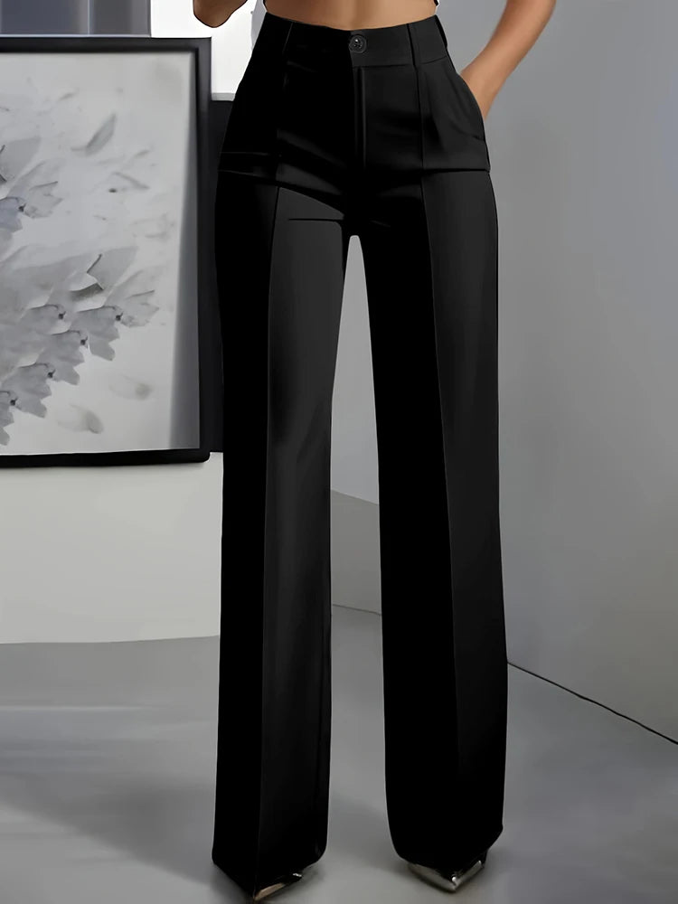 Pantalón de vestir de pierna ancha con pinzas AmeliaGlow - detalle
