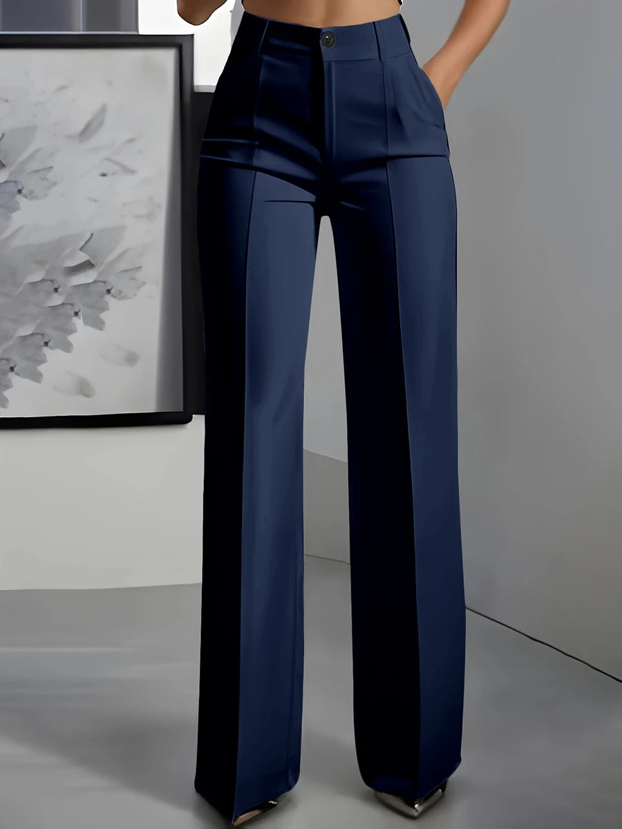 Pantalón de vestir de pierna ancha con pinzas azul marino AmeliaGlow