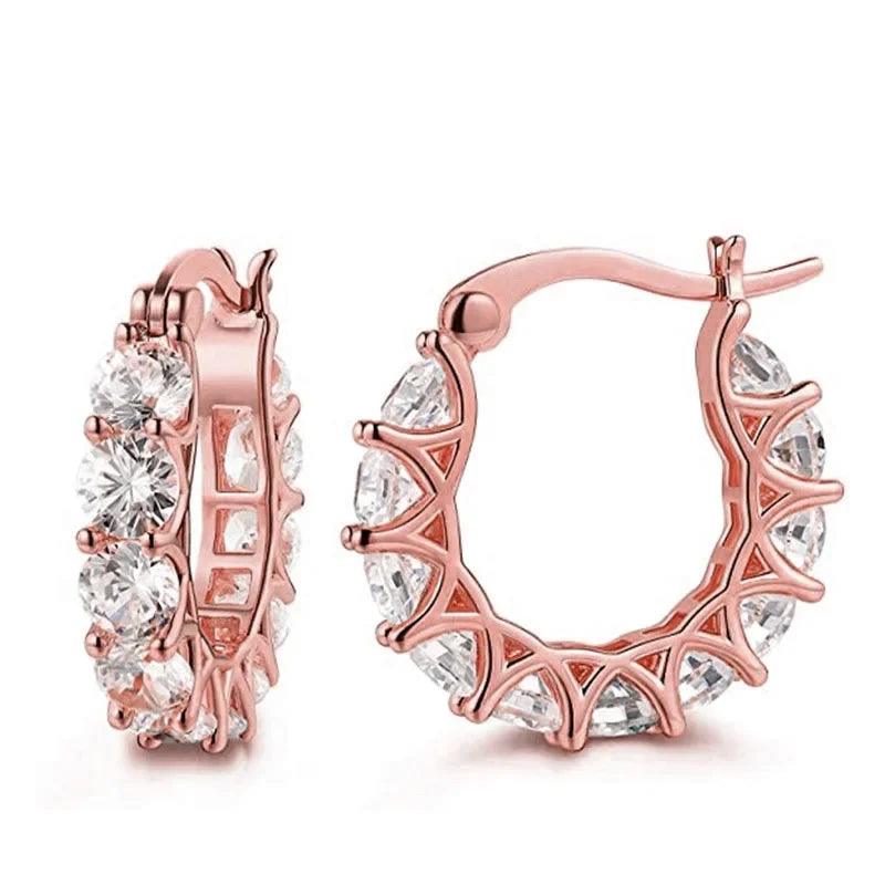 Pendientes de aro con circonitas oro rosa AmeliaGlow