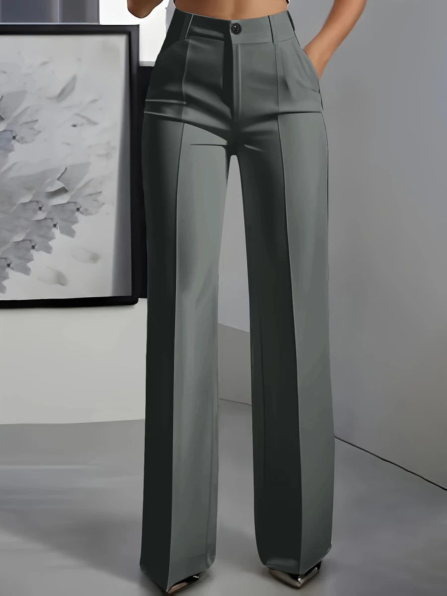 Pantalón de vestir de pierna ancha con pinzas gris oscuro AmeliaGlow