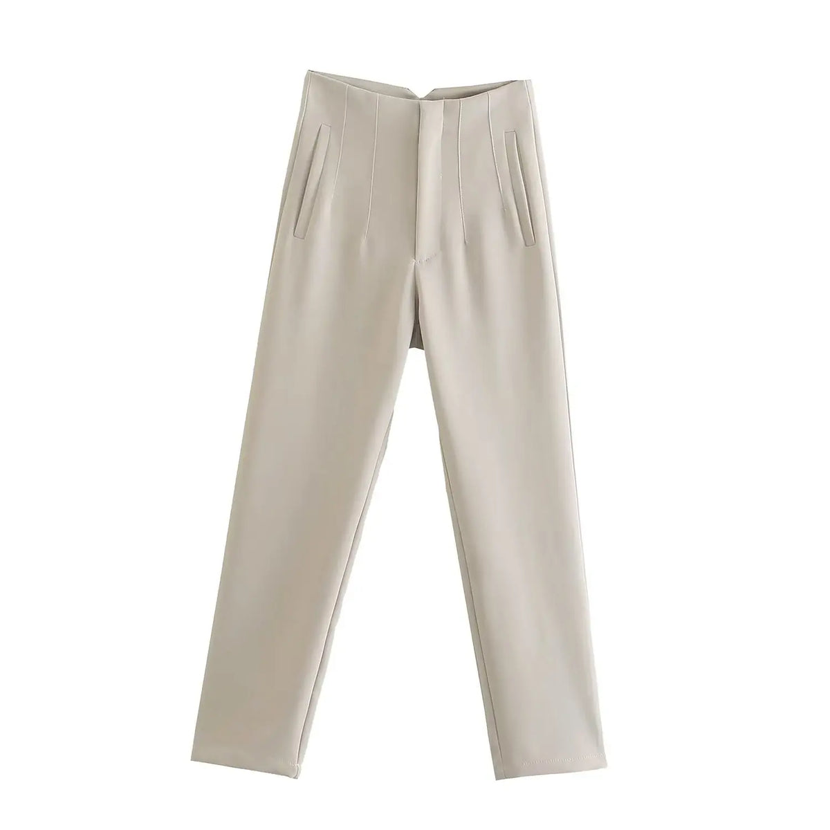 Pantalón recto de cintura alta beige AmeliaGlow