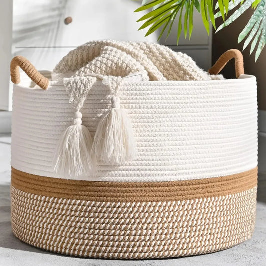 Cesta tejida grande para mantas