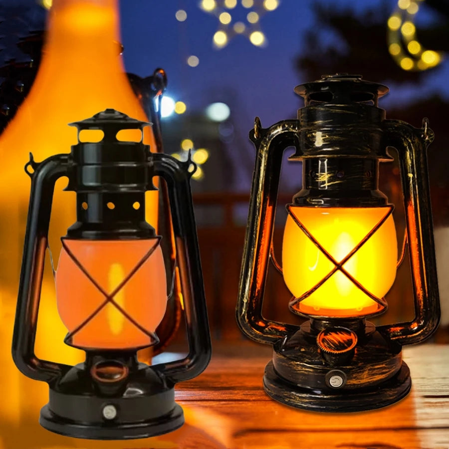 Farol vintage con efecto llama