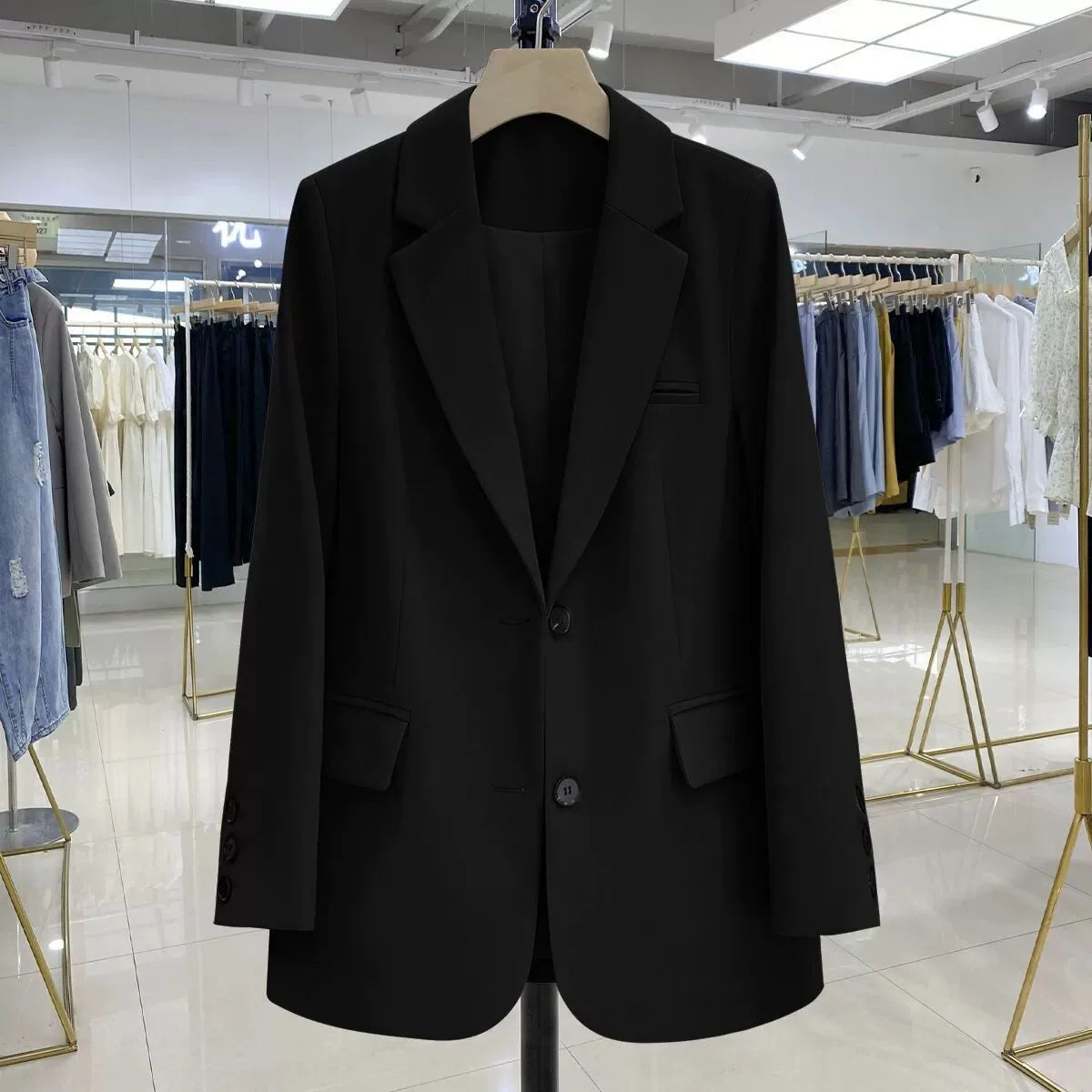 Blazer oversize con solapa negro AmeliaGlow