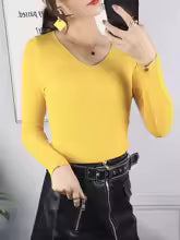 Jersey de punto acanalado con cuello en V para mujer AmeliaGlow - imagen 5